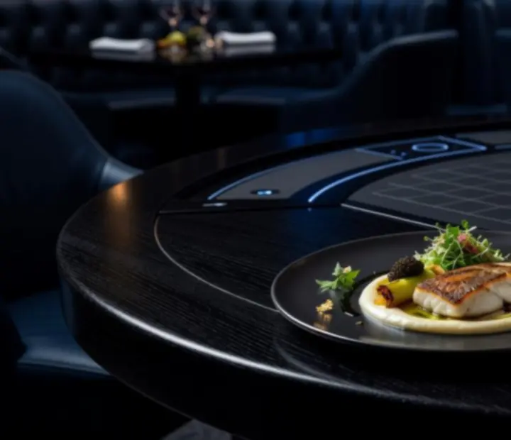 Modern európai bistro ételek és borpoharak elegáns szervizben a Legjobbhelyek lounge-ban